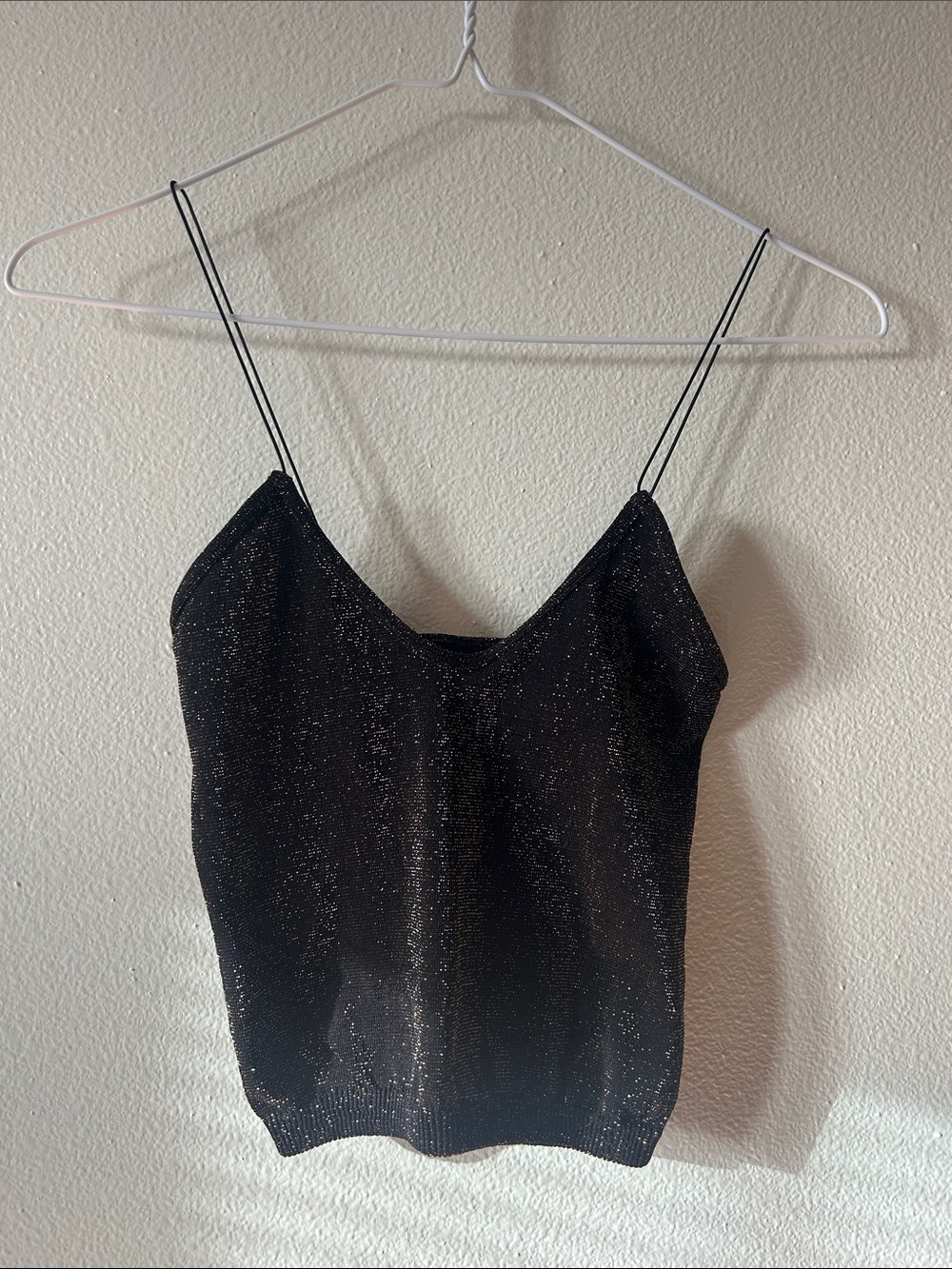 Intimately Free People - Black Sparkle V-Neck Spaghetti Strap Cropped Tank Top
